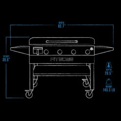 Pit Boss 4-Burner Deluxe Griddle With Side Shelves + Lid -Ash Roamer Sales Store 10963 4Burner Deluxe Griddle DimensionsDrawingExterior